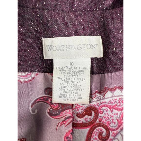 Worthington Size 10 Wool Blend Career Blazer Jacket Purple Paisley Lined Button - Picture 6 of 8